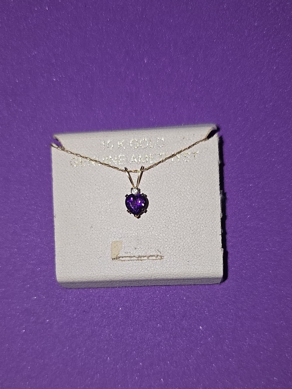 10K Gold Heart Pendant Necklace with Purple Amethyst